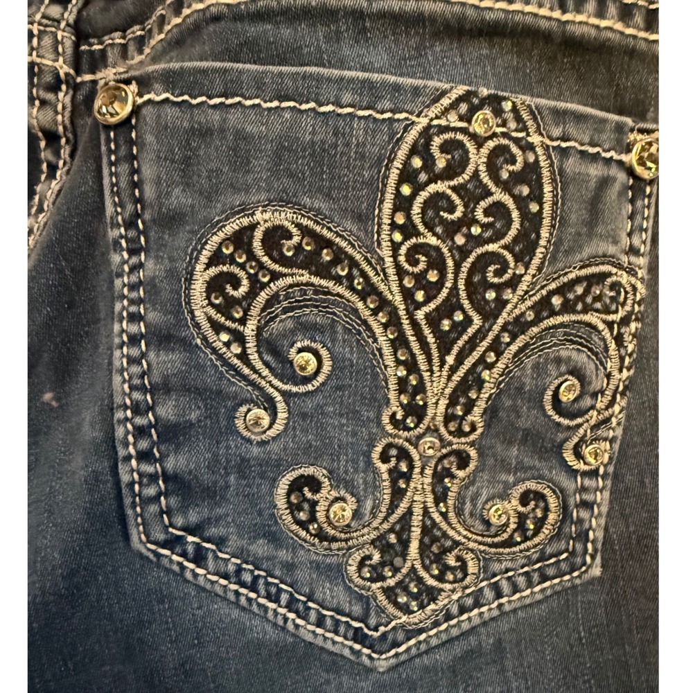 Miss Me JE6033GL‎ Skinny Jeggings Dark Wash Fleur De Lis Rhinestone Jeans 28